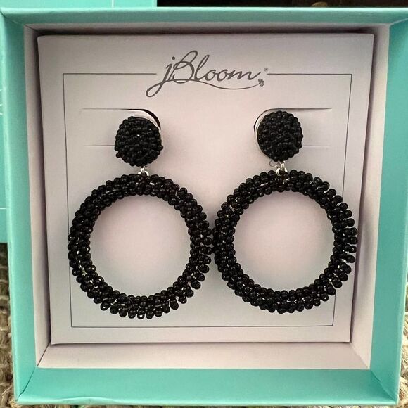 jBloom, NIB, Holiday Edition - Jet Earrings, Black Beads and Post, Retail $55 - Picture 1 of 5